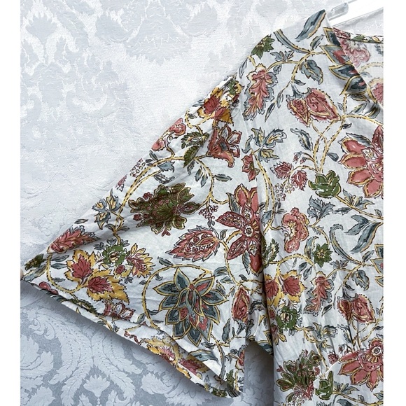 Mango Womens NWT Floral Print V-Neck Buttoned Linen-Blend Midi Dress Size 18 New - Picture 3 of 12